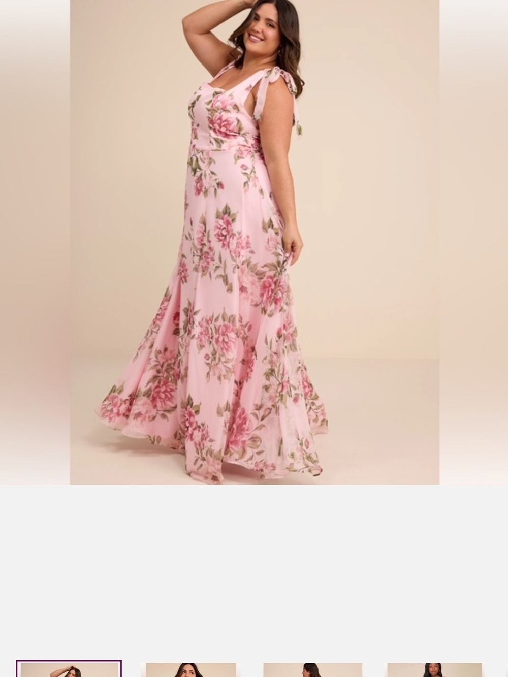Lulu's Pink Floral Tie-Shoulder Maxi Dress